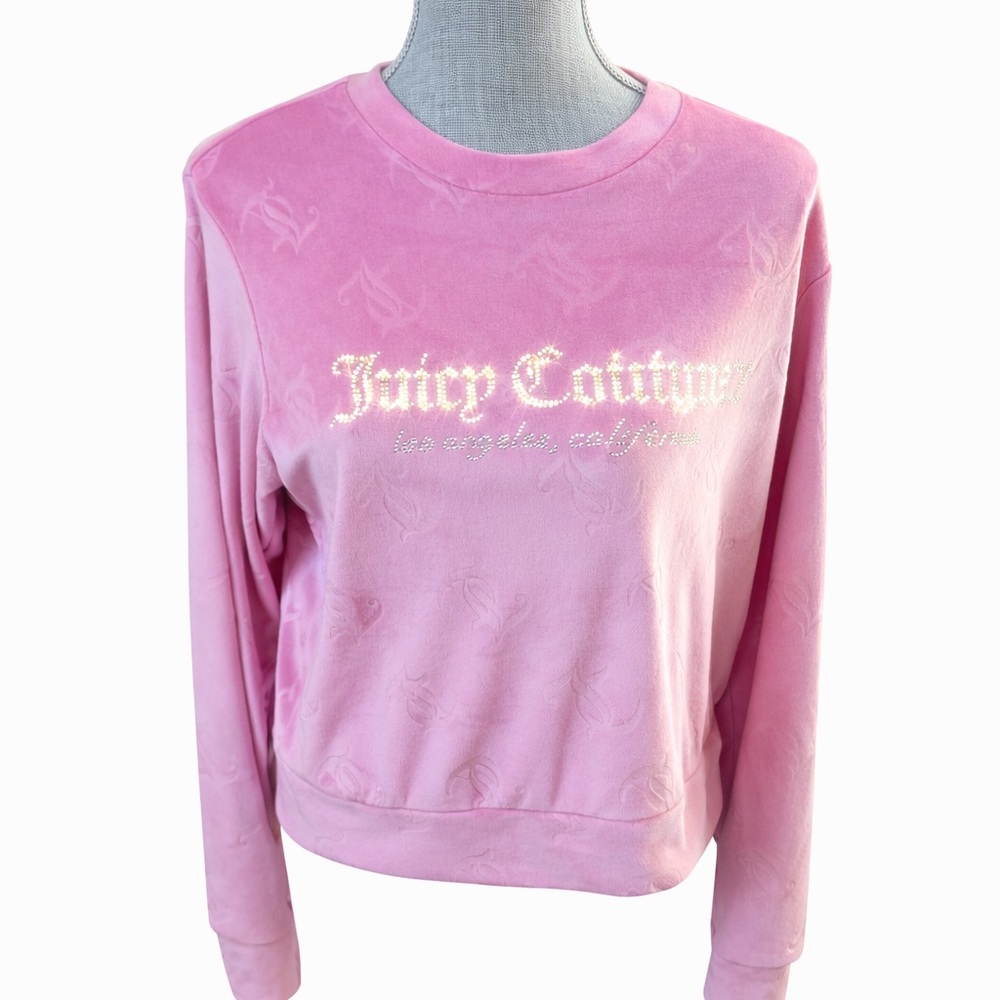 Juicy Couture Pink Velour Rhinestone Logo Lounge Sleep Top L